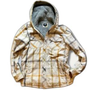 Rip Curl Yellow and Brown Checked Sherpa-Lined Flannel Hoodie Men's M